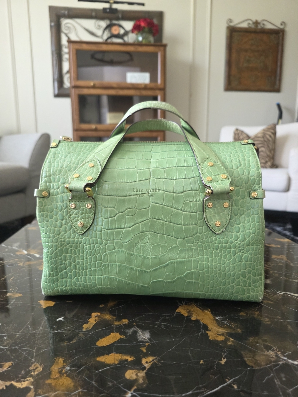 Kate Spade New York Green Croc Embossed Leather Top Handle 11x7